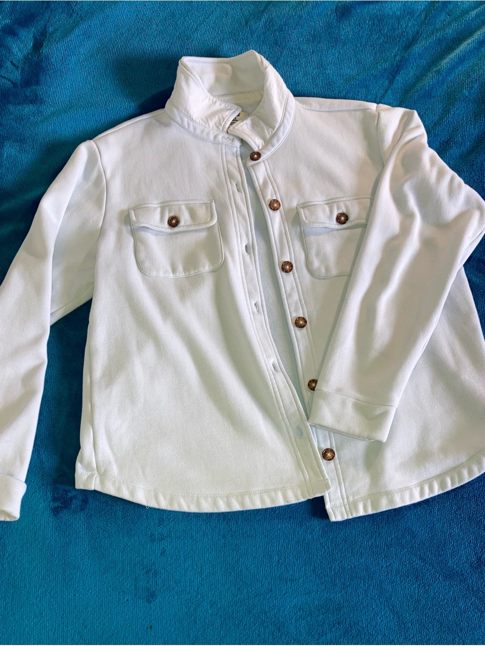 Lands' End Baby blue Button-Front Women's Fleece with Brown Buttons